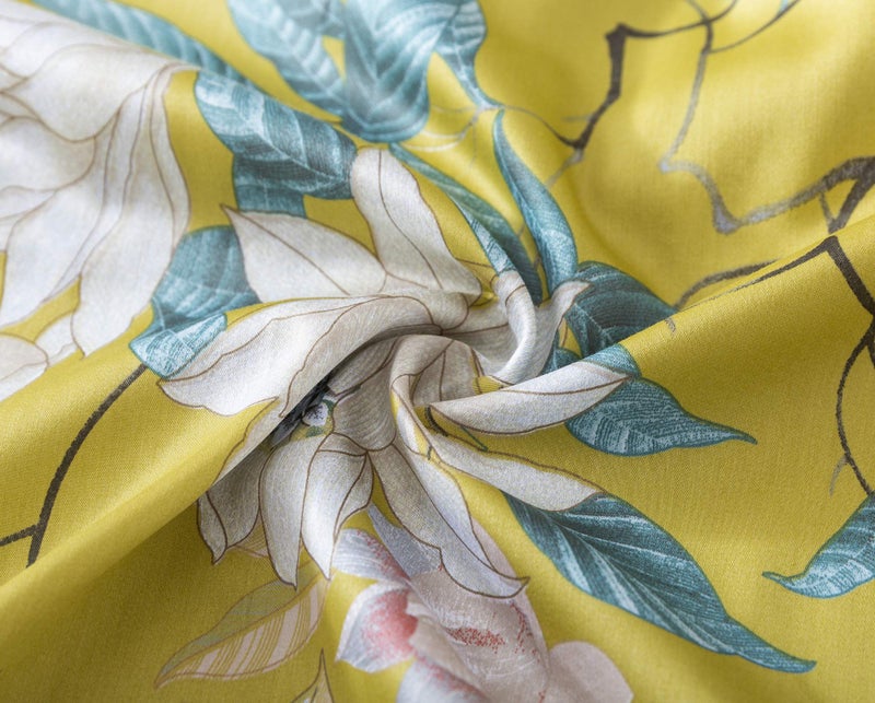 Eikei Exotic Modern Floral Print Bedding Birds Flowers Dusty Grey Design 100% Cotton Duvet Cover 3pc Set Hibiscus Blossom Branches in Muted Gray Blue (Queen, Citronelle Green) - Image 5